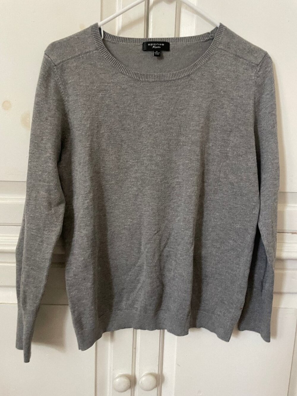 Spense women's gray long sleeve crew neck fitted knit rayon blend sweater size M